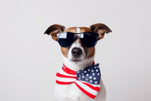 Happy Jack Russell Terrier Celebrating Independence Day 4th Of July With Usa Flag. Generative Ai.