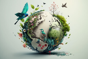 Wall Mural - World environment and earth day concept with globe and eco friendly enviroment. Generative ai