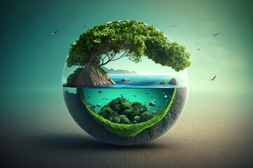 World environment and earth day concept with blue globe and eco friendly enviroment. Generative ai