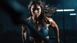 © piai - Beautiful woman confidently performing a sports activity in the gym. Generative AI