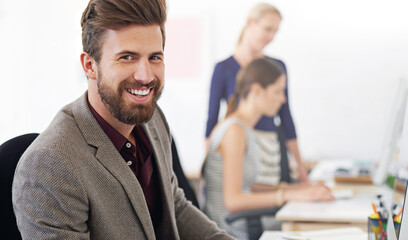 Aufkleber - Portrait, happy and business man, accountant or auditor in company office. Face, entrepreneur and accounting professional with pride for career, corporate job or success mindset for coworking at work