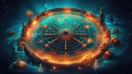 Wall Mural - Astrology calendar. AQUARIUS magical zodiac sign astrology. Esoteric horoscope and fortune telling concept. Aquarius zodiac in universe. Generative AI