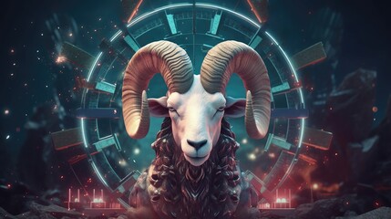 Wall Mural - Astrology calendar. Aries magical zodiac sign astrology. Esoteric horoscope and fortune telling concept. Aries zodiac in universe. Generative AI