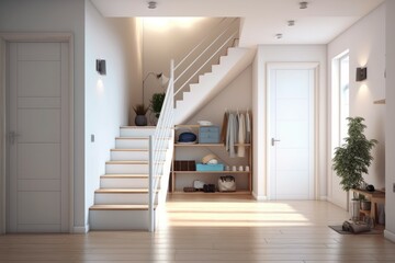 Poster - hall corridor entrance stairs design. generate ai