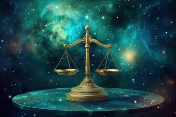 Wall Mural - Astrology calendar. Libra magical zodiac sign astrology. Esoteric horoscope and fortune telling concept. Libra zodiac in universe. Generative AI
