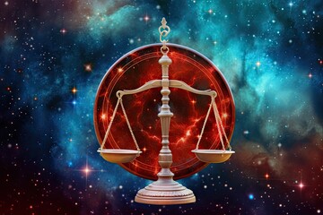 Wall Mural - Astrology calendar. Libra magical zodiac sign astrology. Esoteric horoscope and fortune telling concept. Libra zodiac in universe. Generative AI