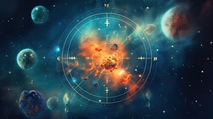 Wall Mural - Astrology calendar. Pisces magical zodiac sign astrology. Esoteric horoscope and fortune telling concept. PISCES zodiac in universe. Generative AI