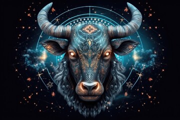Wall Mural - Astrology calendar. Taurus magical zodiac sign astrology. Esoteric horoscope and fortune telling concept. Taurus zodiac in universe. Generative AI