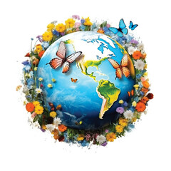 Blue Earth Planet Blooming. Created with Generative AI technology.
