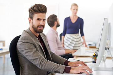 Aufkleber - Happy, portrait and business man, accountant or auditor in company office. Face, entrepreneur and accounting professional with pride for career, corporate job or success mindset for coworking at work