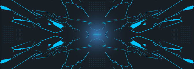 Poster - Gaming control interface screen. Dark blue vector futuristic HUD concept. Sci-fi, technology cyberpunk futuristic dashboard. Wide cyber abstract gaming background. Vector illustration