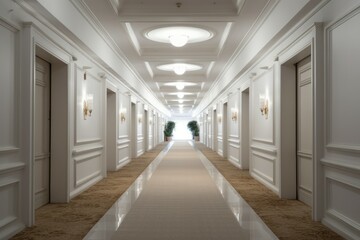 Poster - Interior long hotel corridor light. Generate Ai