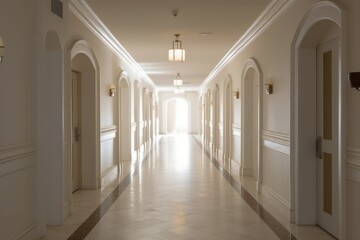Poster - Interior long hotel corridor vintage. Generate Ai