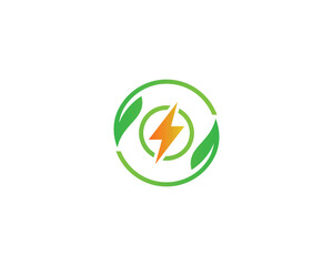 Wall Mural - Natural power logo with leaf and lightning bolt symbol. eco energy logo vector icon illustration,