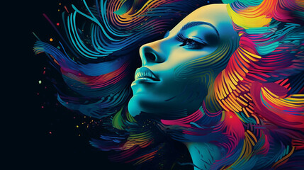 Wall Mural - Psychedelic woman portrait meditation colorful background created with generative ai