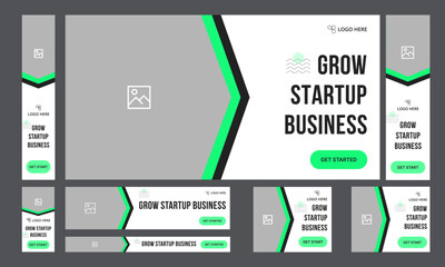 Wall Mural - Set of startup business web banner template design for social media posts, fully customizable vector eps 10 file format