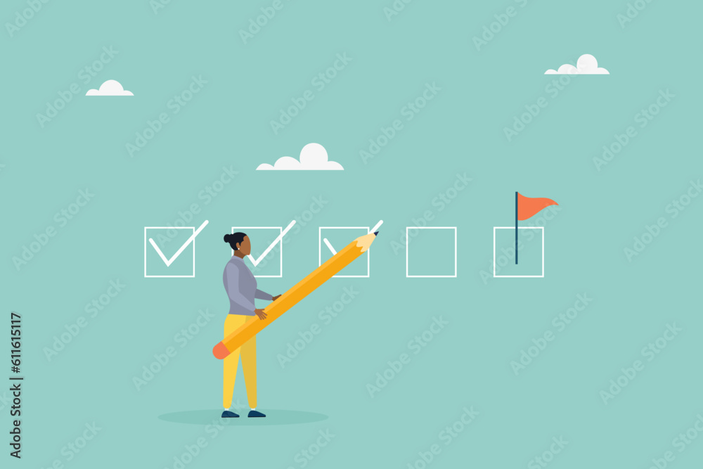 Keep track of target work. Checklist of progress. check work. The girl ...