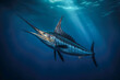 Swordfish gracefully swims beneath the ocean surface. Generative AI