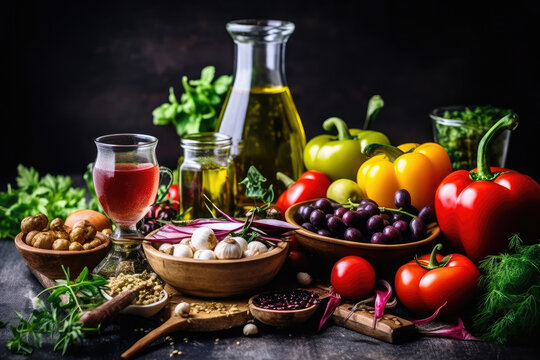 Healthy food for balanced flexitarian mediterranean diet concept, Generative AI