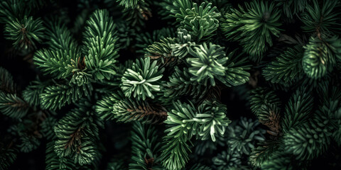  Close up of evergreen conifer fir, spruce, pine. Macro Shoot coniferous branch. Nature forest background, wallpaper. Generative ai