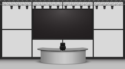 Wall Mural - white table and lcd background in a news studio room