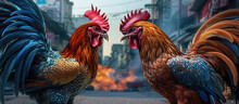 Two Muscular Roosters Fight Generative AI