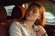 hot weather concept A woman in a car with a glass of juice Generative AI