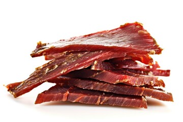 Wall Mural - Beef jerky on a white background. Generative AI