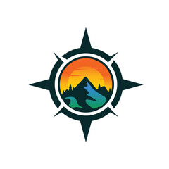 Wall Mural - Adventure Logo with Mountain and Compass Design Vector Illustration Template