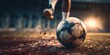 © AkimD - AI Generated. AI Generative. Soccer football ball foot kick motion game sport fit competition photo illustration. Graphic Art