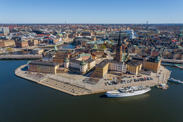 Sticker - Stockholm Cityscape in Sweden. Old Town Architecture. Drone Point of View.