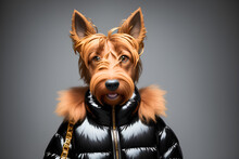 Futuristic Fashion Portrait Of Irish Terrier Dog. Generative AI
