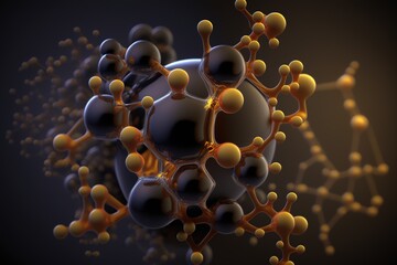 Wall Mural - Macro molecule on a black abstract backdrop. Generative AI