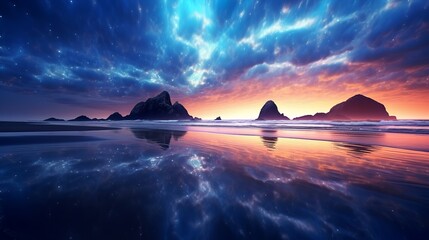 Wall Mural - The purity of the sky and the blue color of the Milky Way over the sea, Generative AI