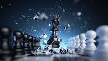 3d Illustration, Chess Game Aggressive Move, Black King Chess Piece Attacks. Business Planning Strategic Concept