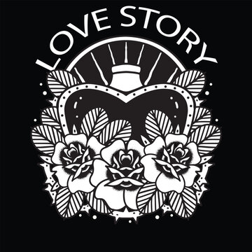 Vector illustration of love and rose flower design depicting the beauty of the story
 love for t shirts