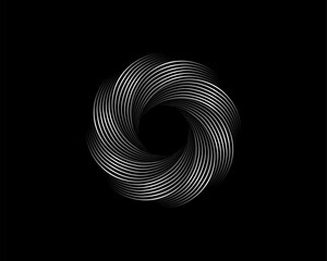 metallic abstract flower vortex, vector geometric circles logo design isolated on black background. 