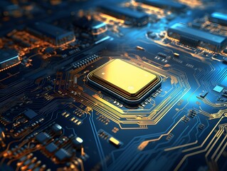 Futuristic Circuit Board Background with Processor. Modern Technology Chip Background. Generative AI