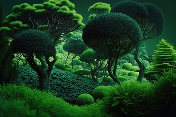 Canvas Print - Trees clothed with lush, verdant vegetation Generative AI