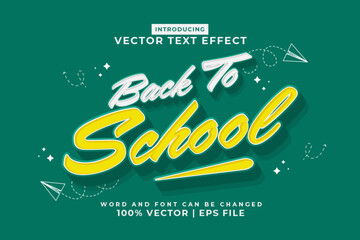 Wall Mural - Editable text effect Back To School 3d Cartoon template style premium vector