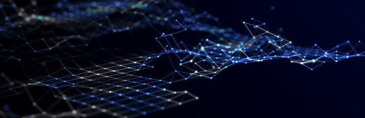 Poster - Digital technological background. Abstract structure with connected dots and lines. Big data.3D