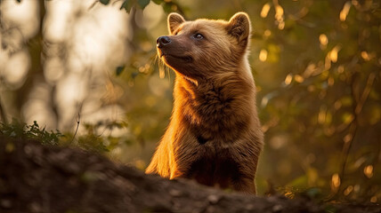 Wall Mural - brown bear in warm sunlight created with Generative AI technology