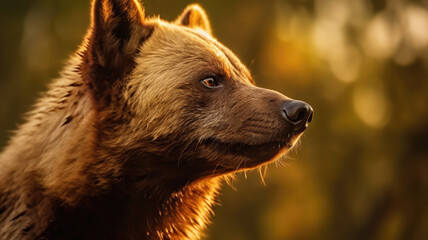 Wall Mural - brown bear in warm sunlight created with Generative AI technology