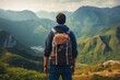 Close-up of Hiking Tourist's Backpack from Behind. Generative AI