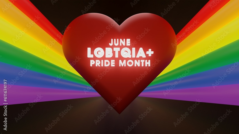 LGBTQIA pride month 3D colorful render heart background Stock ...