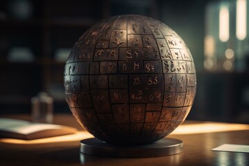 Sphere with mathematical symbols. Generative AI