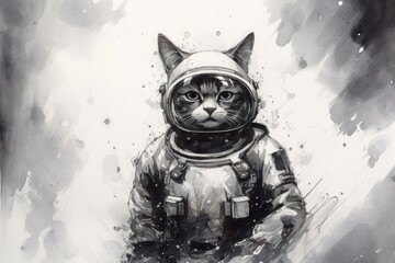 Wall Mural - art cat in space . dreamlike background with cat . Hand Drawn Style illustration . Beautiful cat in outer space