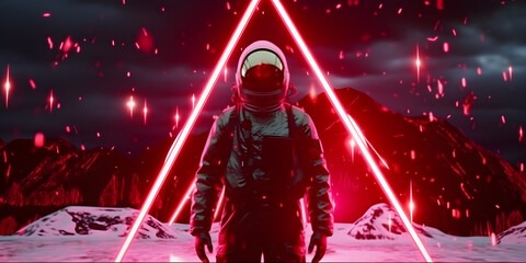 Wall Mural - spaceman the planet. astronaut with neon lights. ai generated.
