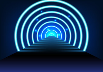 Poster - podium spherical bending neon lights with a glowing back. to make the product stand out more modern 
