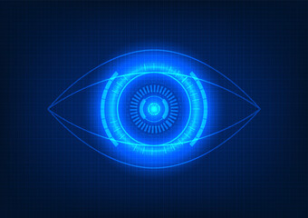 Poster - Technology eye The concept of searching for information through the internet network Find information at any time to use in solving problems. Vector eyes surrounded by neon lights